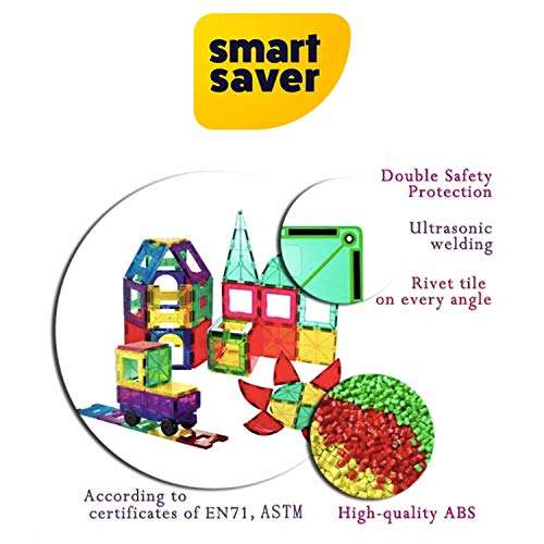 Smart Saver Magnetic Blocks for Kids Tiles - 45 Pieces Set Gifts for Girls, Boys, Magnetic Blocks for Kids 3+ Years, 4 5 6 7 8 9 10/ Constructing & Learning Builder Educational Kids Magnetic Blocks Game 3