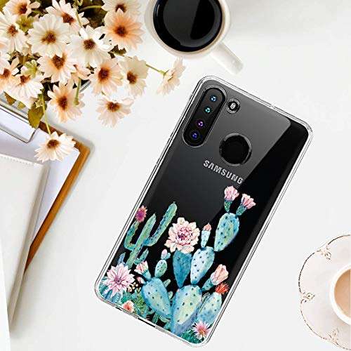 Sidande Case for Galaxy A21, Samsung A21 Case for Girls Women, Shockproof Clear Floral Soft Flexible TPU Slim Phone Protective Case Cover for Samsung Galaxy A21 (Cactus) 6