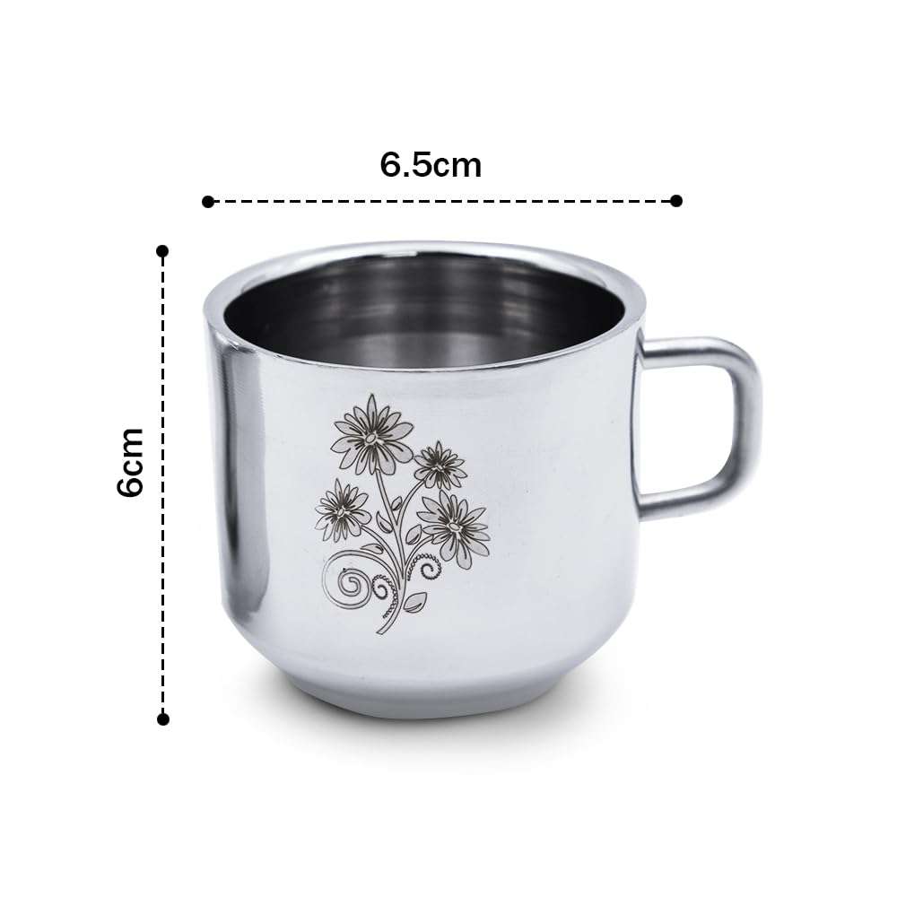 LiMETRO STEEL Pack of 12 Stainless Steel Double Wall Laser Printed Flower Design Tea, Coffee Cup, (Flower-1, Cup Set) 4