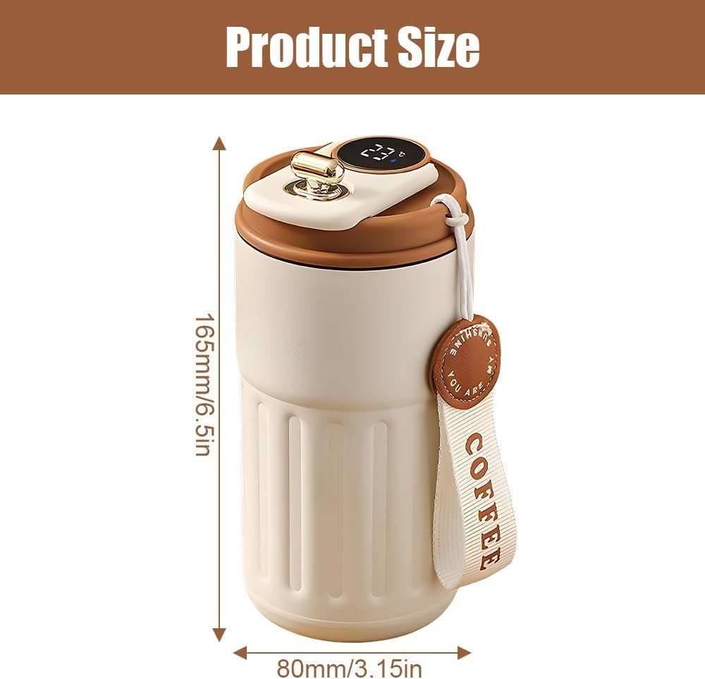 Roslen Coffee Travel Mug with Smart Temperature Display, Double Walled Stainless Steel Tumbler, Vacuum Insulated Coffee Mug Leakproof Lid, Double Walled Reusable Coffee Cup for Hot and Cold (Brown) 3