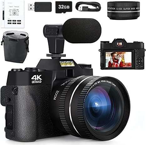 Mo Digital Cameras for Photography, 48MP&4K Vlogging Camera for YouTube, Video Camera with Wide-Angle & Macro Lenses, 16X Digital Zoom, Flip Screen, External Microphone, 32GB TF Card(Black) 1