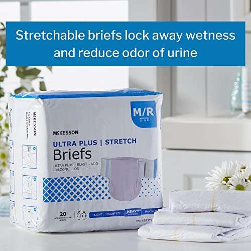 McKesson Ultra Plus Stretch Briefs, [80 Count], M/R, 32-54 in. Incontinence Adult Diapers, Heavy Absorbency, Unisex, Disposable, Elastic Leg Gathers and Contoured Fit for Men and Women 2