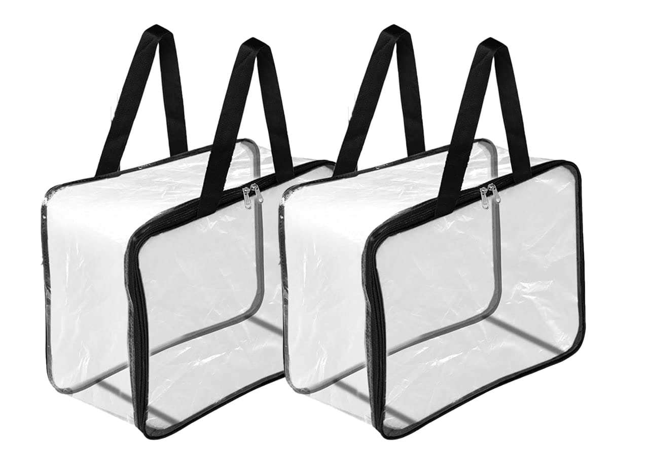 IZee PVC Transparent Travel Toiletry Bag Cosmetic Makeup Organizer Hand Bag Kids Toys Storage Organizer Bag for Home- (30x22x8 CM) (2 Pack).