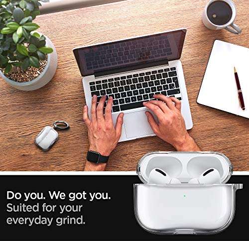 Spigen Ultra Hybrid Designed for Airpods Pro Case (2019) Anti-Yellowing Clear Cover with Carabiner - Crystal Clear 3