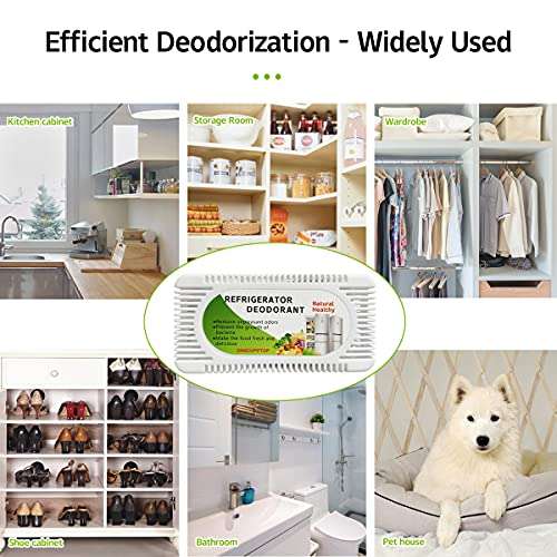 Refrigerator Deodorizer(4 pack), Fridge and Freezer Odor Eliminator, Activated Carbon Smell Remover and Moisture Absorber 6