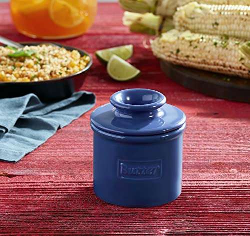 Butter Bell - The Original Butter Bell crock by L Tremain, a Countertop French Ceramic Butter Dish Keeper for Spreadable Butter, Café Retro Collection, Royal Blue, Glossy Finish 5