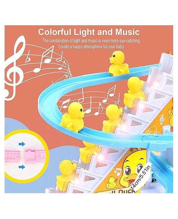ADKD Duck Track Stair Climbing Toys for Kids, Escalator Toy with Lights and Music -with 3 Small Duck - Multicolor | 4