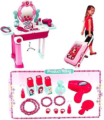 B For Best Children Beauty Makeup Kit Pretend Play Fashion Set Toy with Carry case Suitcase Trolley Light and Music for Girls Kids ( Multi Colour) 4