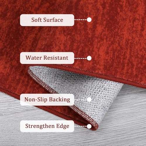 RUGSREAL Modern Area Rug 4x6 Small Bedroom Throw Rug with Rubber Backing Stain Resistant Solid Color Dining Room Carpet Washable Contemporary Mat for Living Room Kitchen Entryway, 4' x 6' Red 6