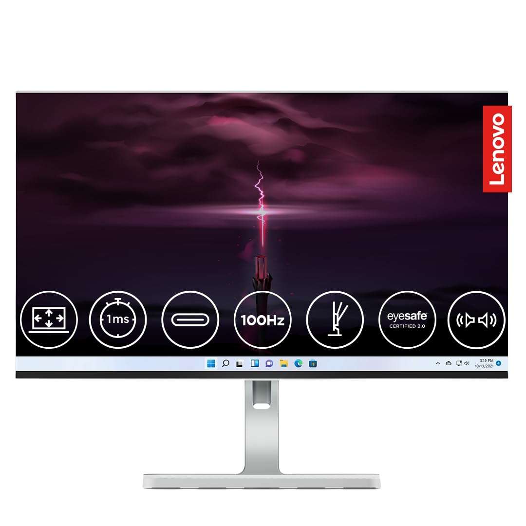 Lenovo L-Series 24 inch (60.4cm) FHD IPS Monitor| 100Hz, 1ms, FreeSync, 3Wx2 Speakers, 4xUSB-A, 1xUSB-C, 1x HDMI, PD-45W, Tilt, Swivel,Pivot Height Adjust Stand: for Home & Office use, Grey, L24m-4A 5