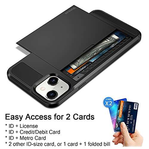 Vofolen Case for iPhone 13 Case Wallet Credit Card Holder ID Slot Sliding Door Hidden Pocket Men Women Anti-Scratch Dual Layer Hybrid Bumper Armor Protective Hard Shell Back Cover for iPhone 13 Black 3
