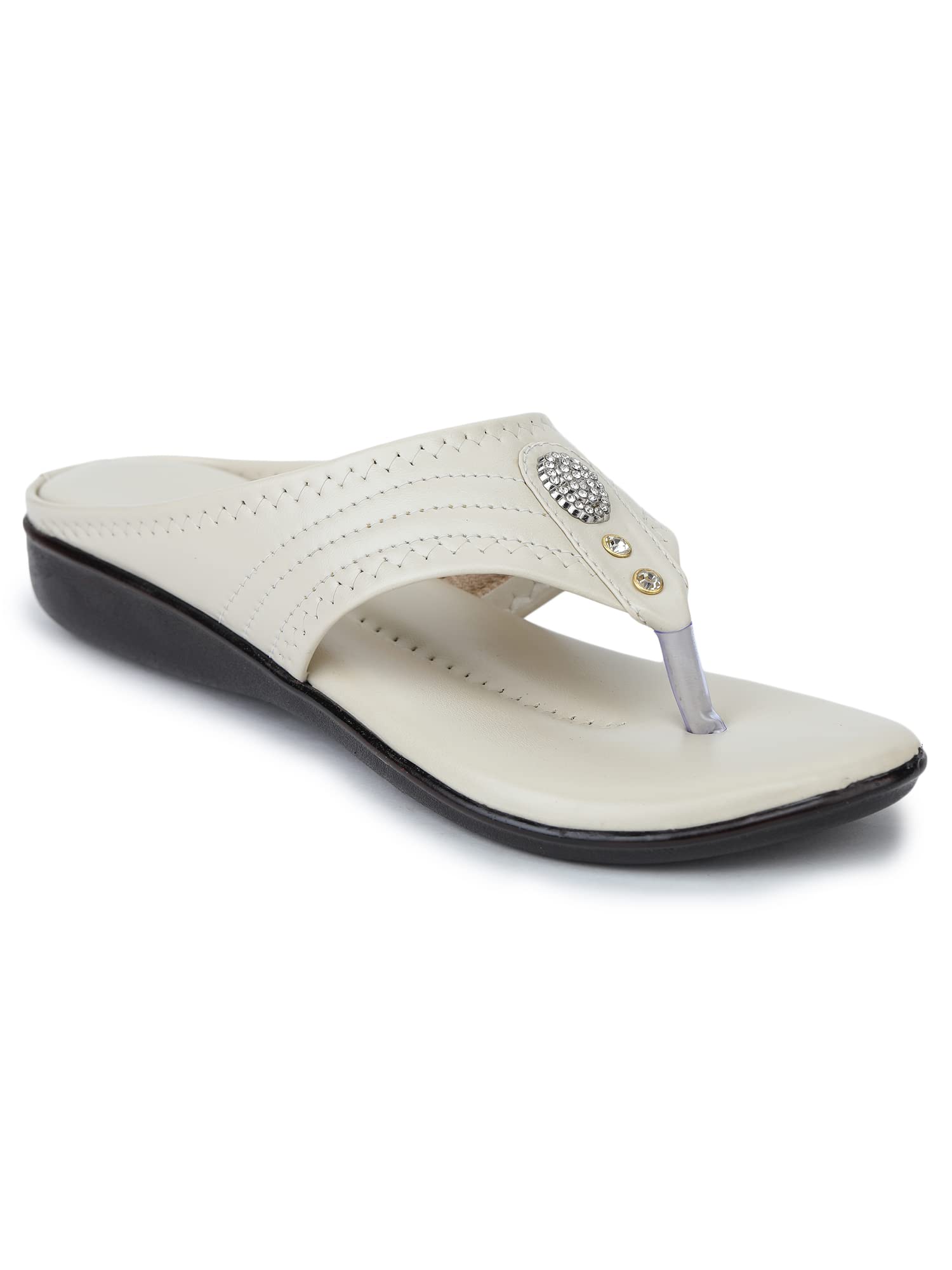 Bootco Flat Slippers For Women Girls Casual Flats Wedges Cream Color Cushioned Bottom (913) 3