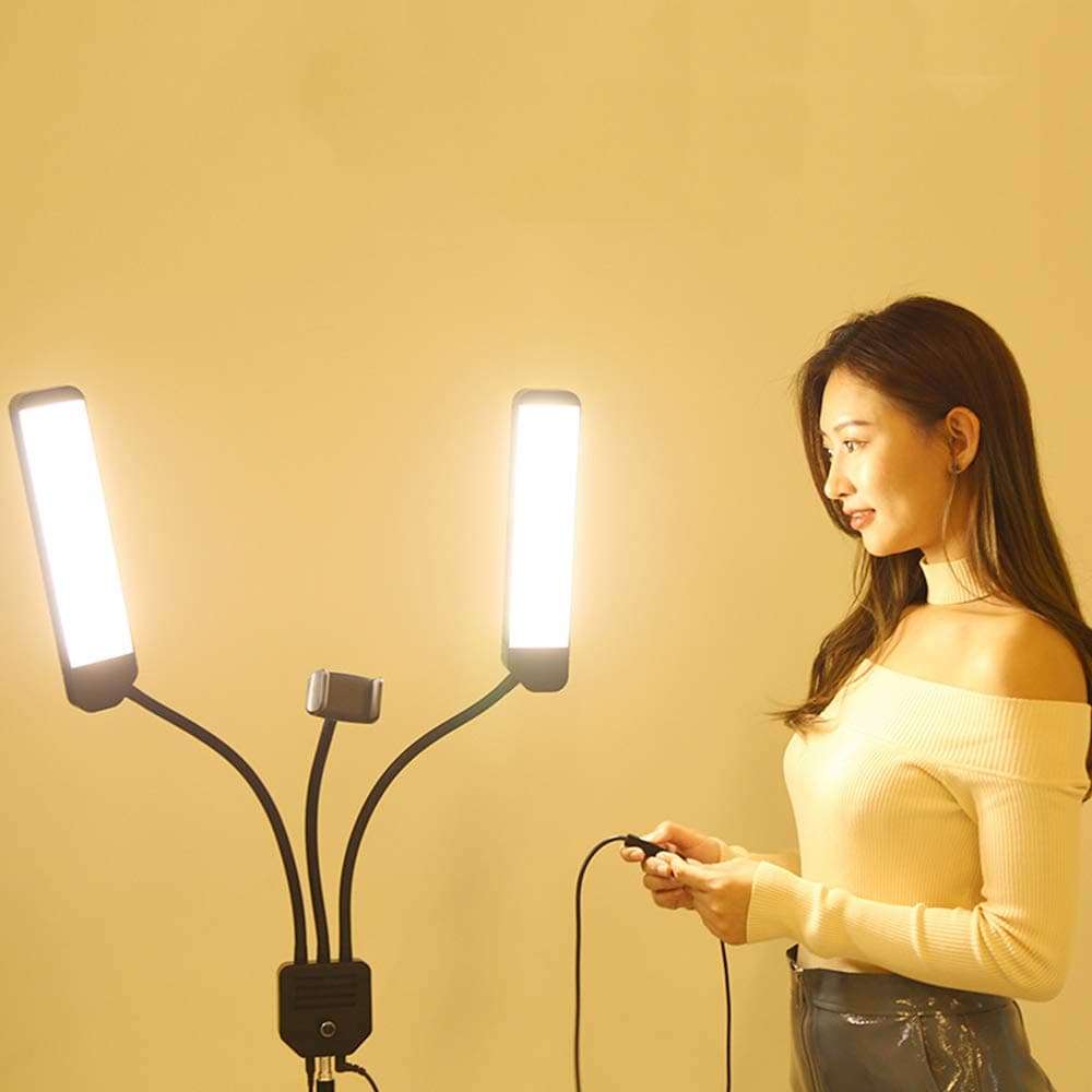 Fill light ZGM Ring Light Selfie LED Two Arms with Tripod and Phone Holder Beauty Lamp 3-Color Lighting/10 Brightness USB YouTube Live Broadcast Tiktok Video Makeup Photography 2