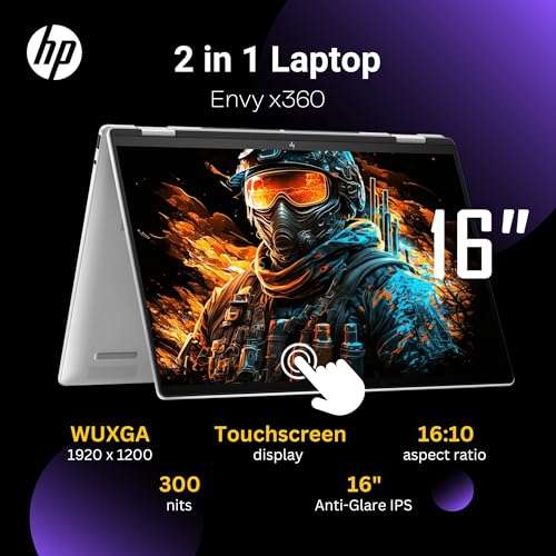 HP Envy x360 2-in-1 Laptop 2024, 16" WUXGA Touchscreen, Core Ultra 7 155U(>i7-1355U, 4.80 GHz), Copilot AI Laptop, 5MP IR camera, Backlit Keyboard,Windows 11 Home, Silver(16GB 6400 MHz DDR5 | 2TB SSD) 2