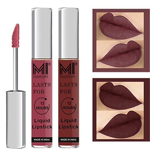 MI FASHION Super Glam Pure Matte Liquid Lipstick Chocolate, Coffee Girls|No Feathering Or Bleeding, Smudge Sip Proof Beauty 3.5ml (Sets 2)