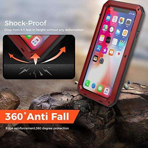 CarterLily iPhone XR Case, Full Body Shockproof Dustproof Waterproof Aluminum Alloy Metal Gorilla Glass Cover Case for Apple iPhone XR 6.1 inch (Red) 4