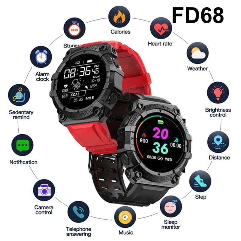 SYN SONS Bluetooth Smart Band for Men and Women Touch Screen Watch Health Bracelet Activity Tracker FD68 1.3 Inch Screen Watch Valentin Day Gift for Wife and Husband (Black Color) 3