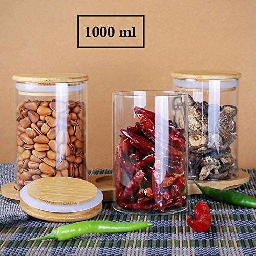 Big Cart Bamboo Lid Jars Glass Food Storage Containers Set,Airtight Food Jars with Wooden Lids - Kitchen Canisters for Sugar,Candy, Cookie, Rice and Spice Jars (1000ml) (1) 3