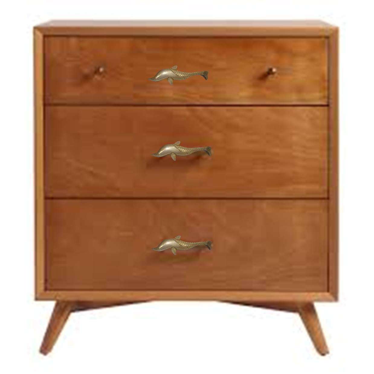 Purpledip Brass Handle: Fish Shape Vintage Design Grip for Door Window Dresser Cupboard Drawer, 4.5 Inches Long, Golden (11024) 2