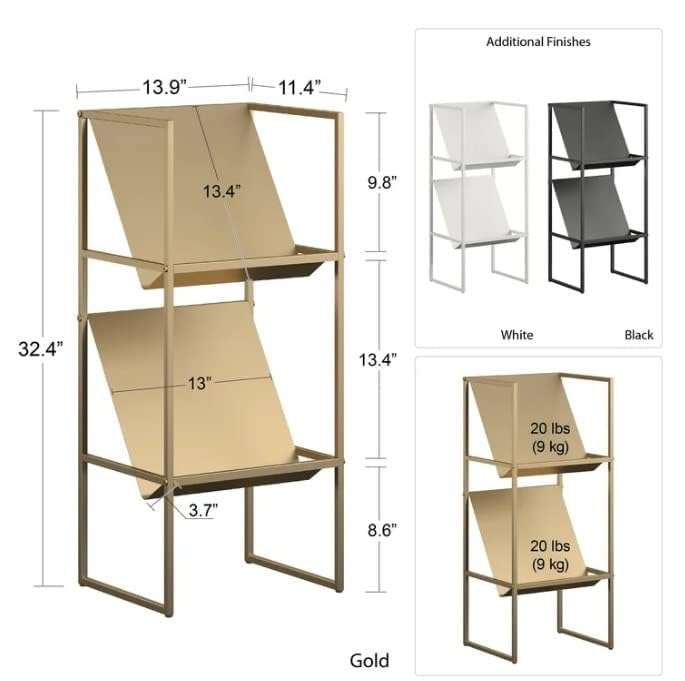 INDIDECOR 25025 Classic 2-Tier Vinyl Record Storage Rack, Vinyl Record Shelf, LP Storage Shelf, Record Holder for Albums, Large Capacity Vinyl Record Display Stand - Golden 5