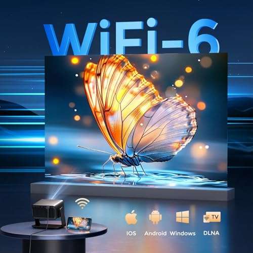 GooDee Video Projector With Wifi And Bluetooth, Smart Movie System/ Dolby Audio/ Auto Focus & Keystone Portable Projector, 4k Video Decode & 1080p Native For Home Theater / Outdoor 6