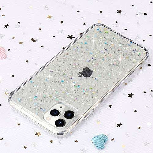 for iPhone 11 Case LAPOPNUT Super Cute Bling Glitter Star Crystal Clear Case Ultra Slim Case Chic Flexible TPU Gel Luxury Cover with Sequins Back Bumper for iPhone 11, Clear 4