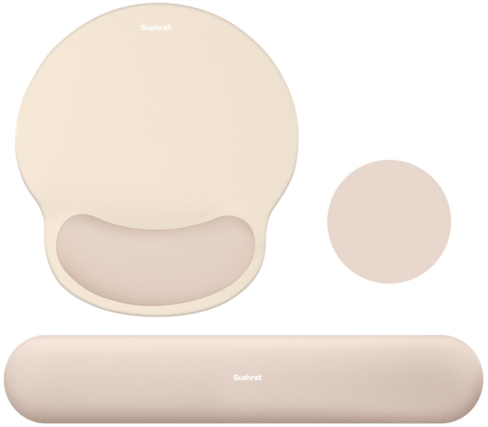 Sushret Mouse Pad and Keyboard Wrist Rest, 3-in-1 Gel Memory Foam Ergonomic Mouse Pad with Wrist Rest Set, Gaming Mousepad Arm Cushion Support for Computer Office Desk Accessories Cute Setup,Apricot