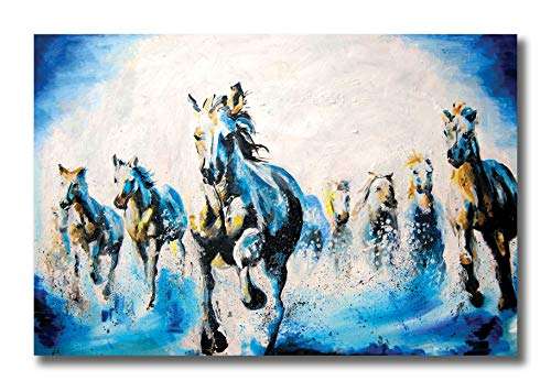 Tamatina Modern Art Canvas Painting | Seven Horses | Vastu | contemporary | Abstract Art Unframed painting for Home décor|size - 13X9 Inches.s338 1