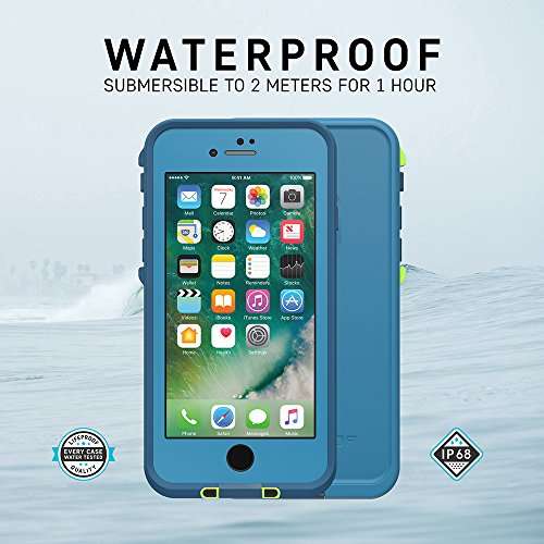 LifeProof iPhone SE (2nd gen - 2020) and iPhone 8/7 (NOT PLUS) FRĒ Series Case - NIGHT LITE (BLACK/LIME), waterproof IP68, built-in screen protector, port cover protection, snaps to MagSafe 5