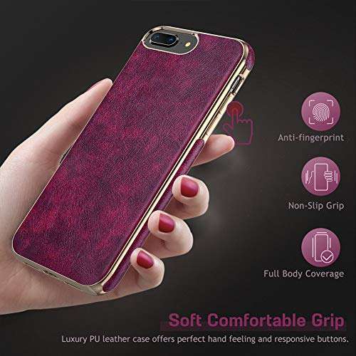 LOHASIC Phone 8 Plus Case, Phone 7 Plus Leather Case for Women, Luxury Elegant Thin Slim PU Soft Grip Anti-Scratch Shockproof Protective Cover Cases for iPhone 7 Plus /8 Plus 5.5 inch - Magenta 6