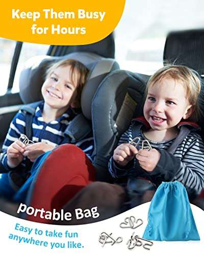 Coogam Metal Wire Puzzle Set of 16 with Pouch,Brain Teaser IQ Test Disentanglemen Iron Link Unlock Interlock Game Chinese Ring Magic Trick Toy for Party Favor Kids Adults Challenge 5