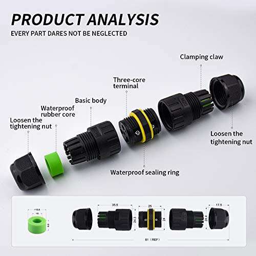 Junction Box Outdoor Waterproof Cable Connector, M20, IP68, Used for Maintenance and Power Expansion. Suitable for 5-core Cables (5mm-12mm) 6