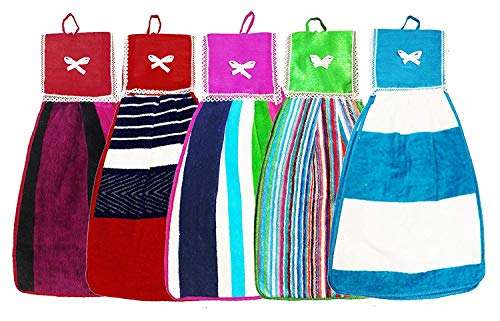 N G Products Double Sided Printed Soft Cotton Hanging Hand Towel Napkin for Wash and Kitchen Basin (Multicolor) - Pack of 5 1