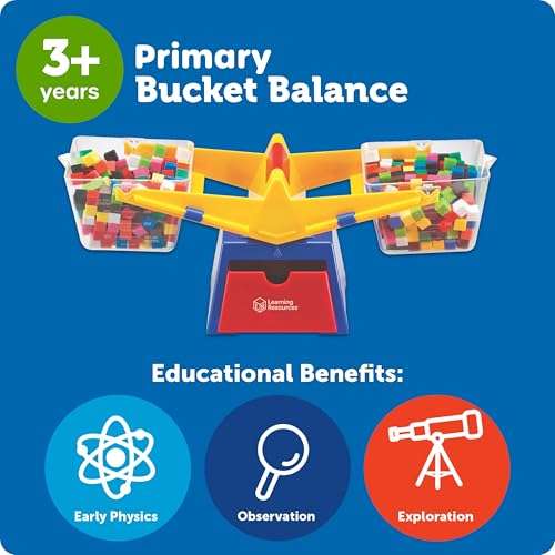 Learning Resources Primary Bucket Balance Teaching Scale - 1 Piece, Ages 3+, Math for Preschoolers, Classroom Balance Scale, Balance Scale for Kids, Science for Kids,Back to School Supplies 6