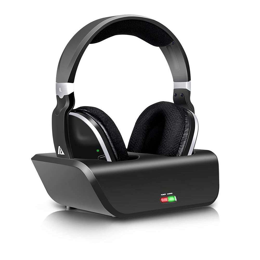 MONODEAL Wireless TV Headphones, Over Ear Headsets for TV Watching with Charging Dock, 2.4GHz RF Transmitter, 100ft Wireless Range and Rechargeable 20 Hour Battery, Black 1