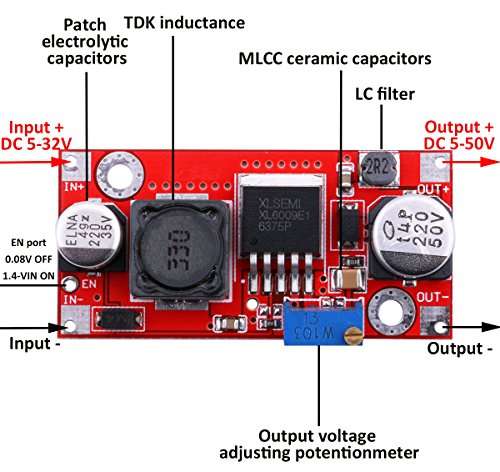 DC Boost Converter, Yeeco DC-DC Step Up Converter Board 5-32V 12V 24V to 5-50V 36V 48V Voltage Regulator Booster Module 15W Adjustable Voltage Step Up Transformer Stabilizer Power Supply Module 3