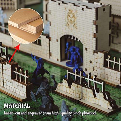 Brick and Iron Fences Miniature (Set of 16) Wood Laser Cut Modular Fantasy Terrain 28mm Scale Perfect for D&D, Dungeons & Dragons, Warhammer and Other Tabletop RPG 3