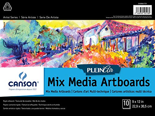 Canson Artist Series Plein Air Mixed Media Paper, Fold Over Art Board, 9x12 inches, 10 Sheets - Artist Paper for Adults and Students - Watercolor, Gouache, Graphite, Ink, Pencil, Marker