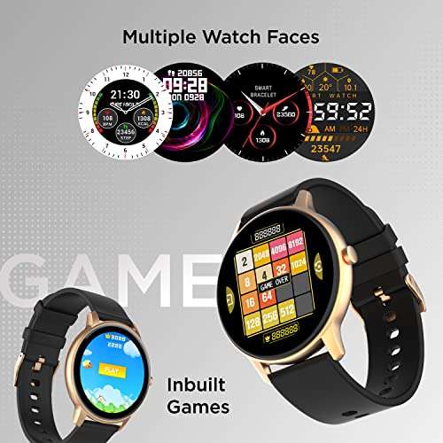 Fire-Boltt Rage Full Touch 1.28” Display & 60 Sports Modes with IP68 Rating Smartwatch, Sp02 Tracking, Over 100 Cloud Based Watch Faces, Black, Free Size (Gold Black) 6