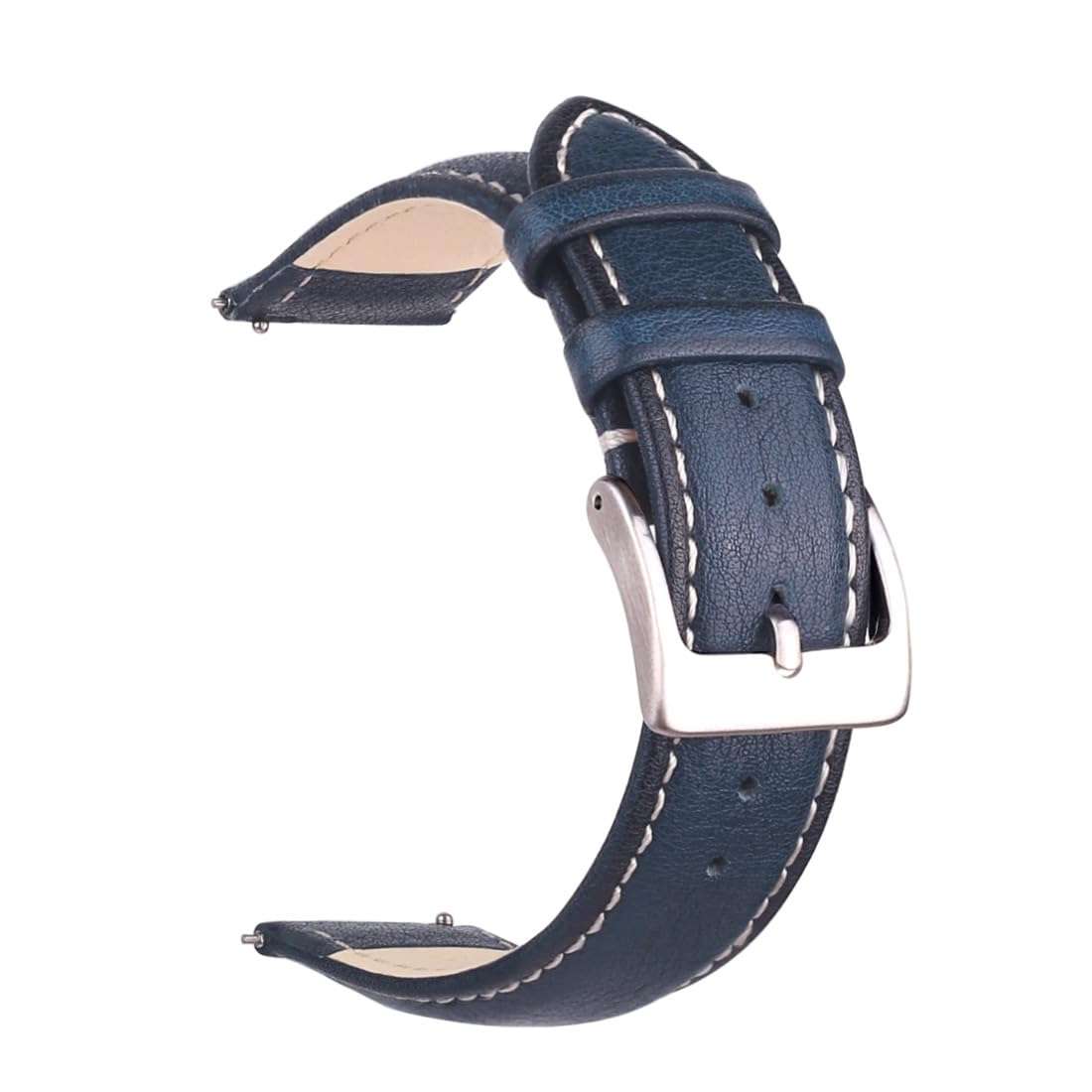 Berfine 22mm Top Grain Leather Watch Band, Quick Release Watch Strap, Blue