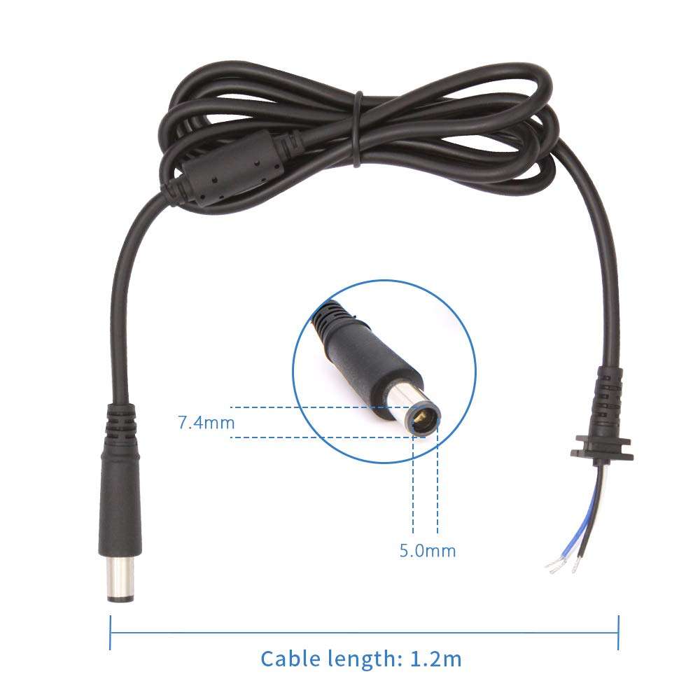 DC Cable 7.4mm x 5.0mm Male Plug DC Power Adapter Pigtail Cable Cord 7.4 x 5.0mm Male Plug with Needle for DELL HP Laptop Power Adapter 2