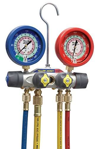 Yellow Jacket 49977 Titan 4-Valve Test and Charging Manifold Degrees F, psi Scale, R-22/410A Refrigerant, Liquid Gauges