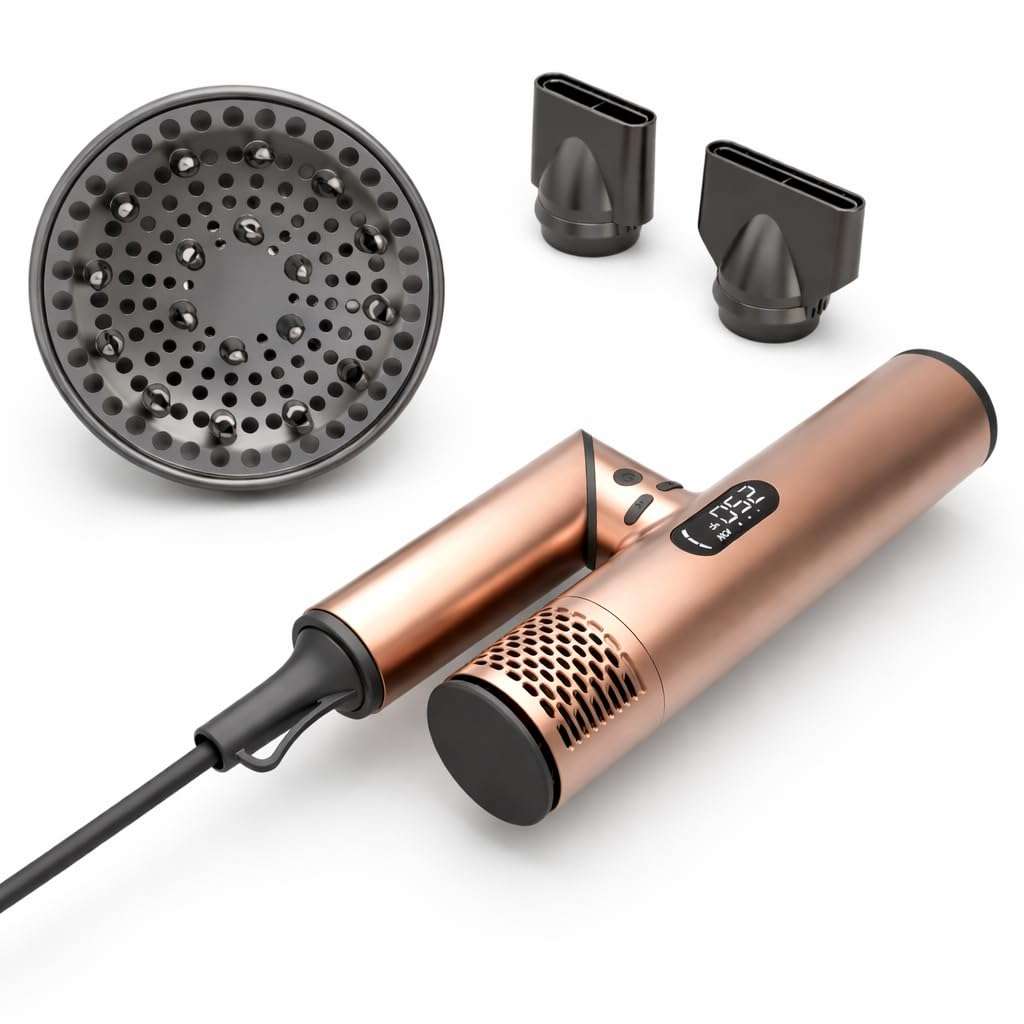 FusionHeat Dual Voltage Travel Hair Dryer with Magnetic Diffuser - 1500W High-Speed Ionic Blow Dryer, Worldwide 110V-240V, Ultra-Lightweight & Compact, Fast Drying with Smart Intelligent Heat Control 1