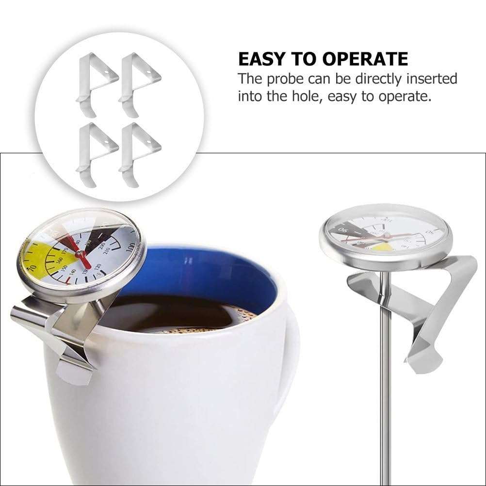 4 Pcs Silver Accurate Thermometer Pot Clips, Stainless Steel Temperature Clips for Probe, Ambient Thermometer Probe Holders for Temperature Reading Timers 5