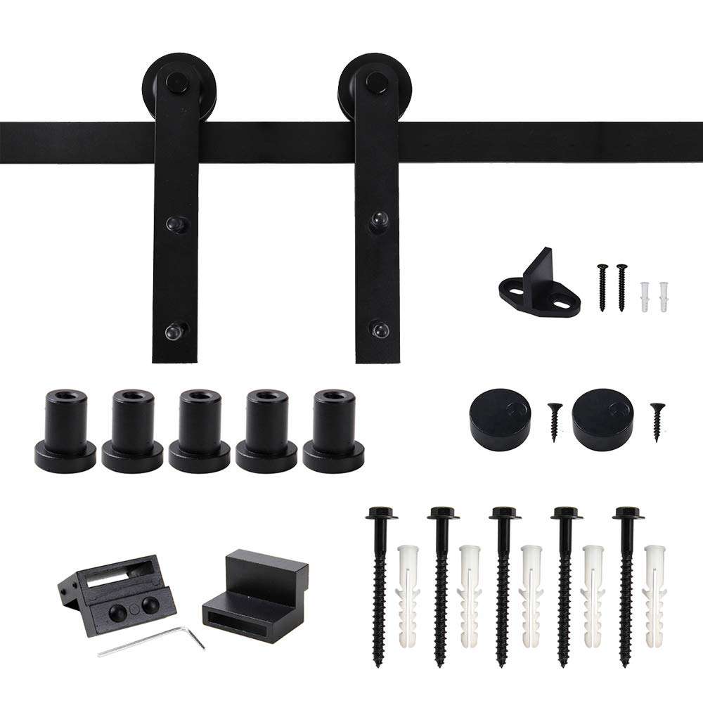 Hahaemall Antique 5-16FT Single Sliding Barn Door Hardware Steel Exterior Black Rail (I Shape Hangers) (6.6FT Soft Close Single Door Kit) 3