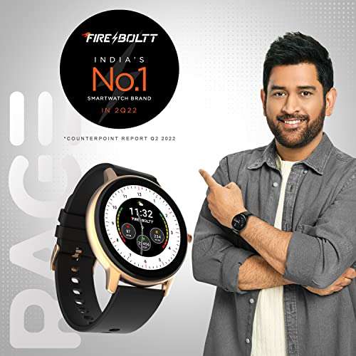 Fire-Boltt Rage Full Touch 1.28” Display & 60 Sports Modes with IP68 Rating Smartwatch, Sp02 Tracking, Over 100 Cloud Based Watch Faces, Black, Free Size (Gold Black) 2