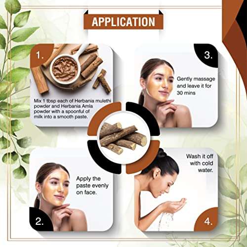 Herbania Mulethi Powder Pure Natural Organic Licorice Root Powder Indian Made Control Damage Lab Tested Helps in Skin Whitening Blemishes Fairness for Body Skin and Hair - (1 Pack) 5