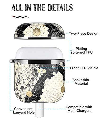 Simptech Designed for Airpods Case, Luxury Snakeskin 360° Protective Stylish Air Pod Earpods Case Cover with Keychain Compatiable with Apple AirPod 1st/2nd, Ideal Gift for Women and Girls 3
