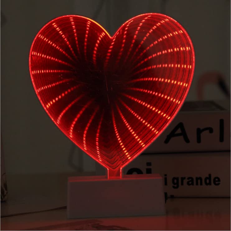 3D Night Light, Infinity Mirror Tunnel Light, Desktop Lamp Party Decor LED Night Light (Heart-Shaped)