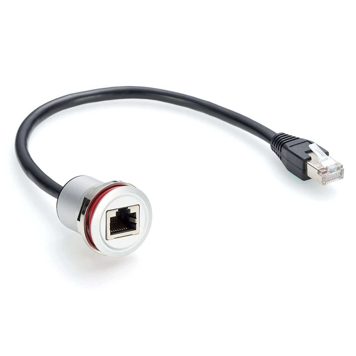 Plinkwirekb RJ45 CAT5e Ethernet Network Extension Cable RJ45 Flush Mount Male to Female Feed Thru Coupler Cable Threaded Fixed Bulkhead Connector Socket Patch Cord for Router Modem(0.3M/1FT) 4